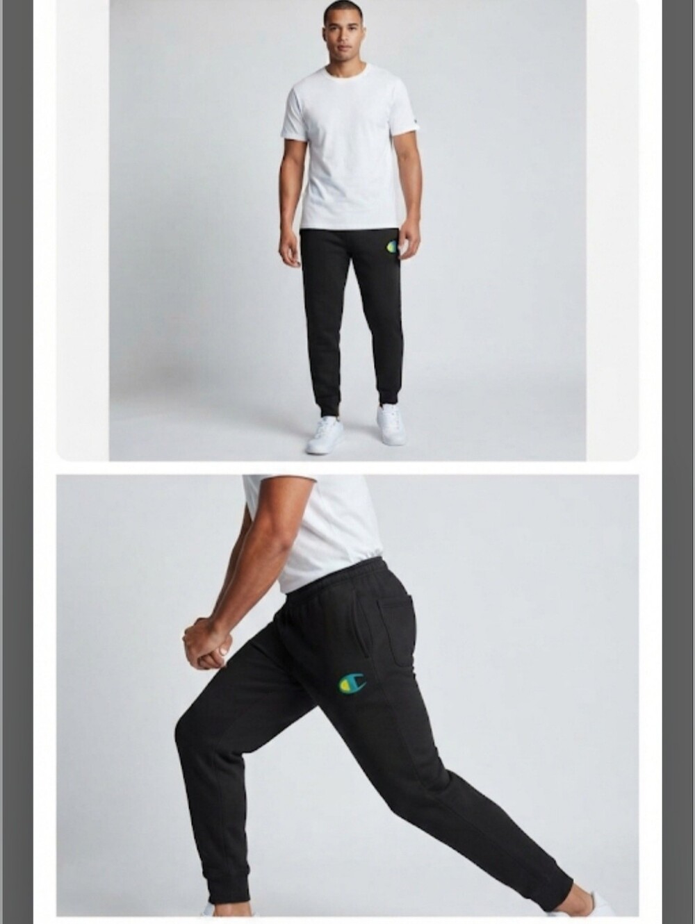 Men's Champion Black Fleece Joggers Sweatpants Teal & Yellow Big C Logo Size XL